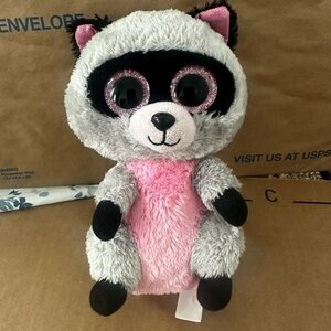 Ty Plush Raccoon with Pink and Gray Fur